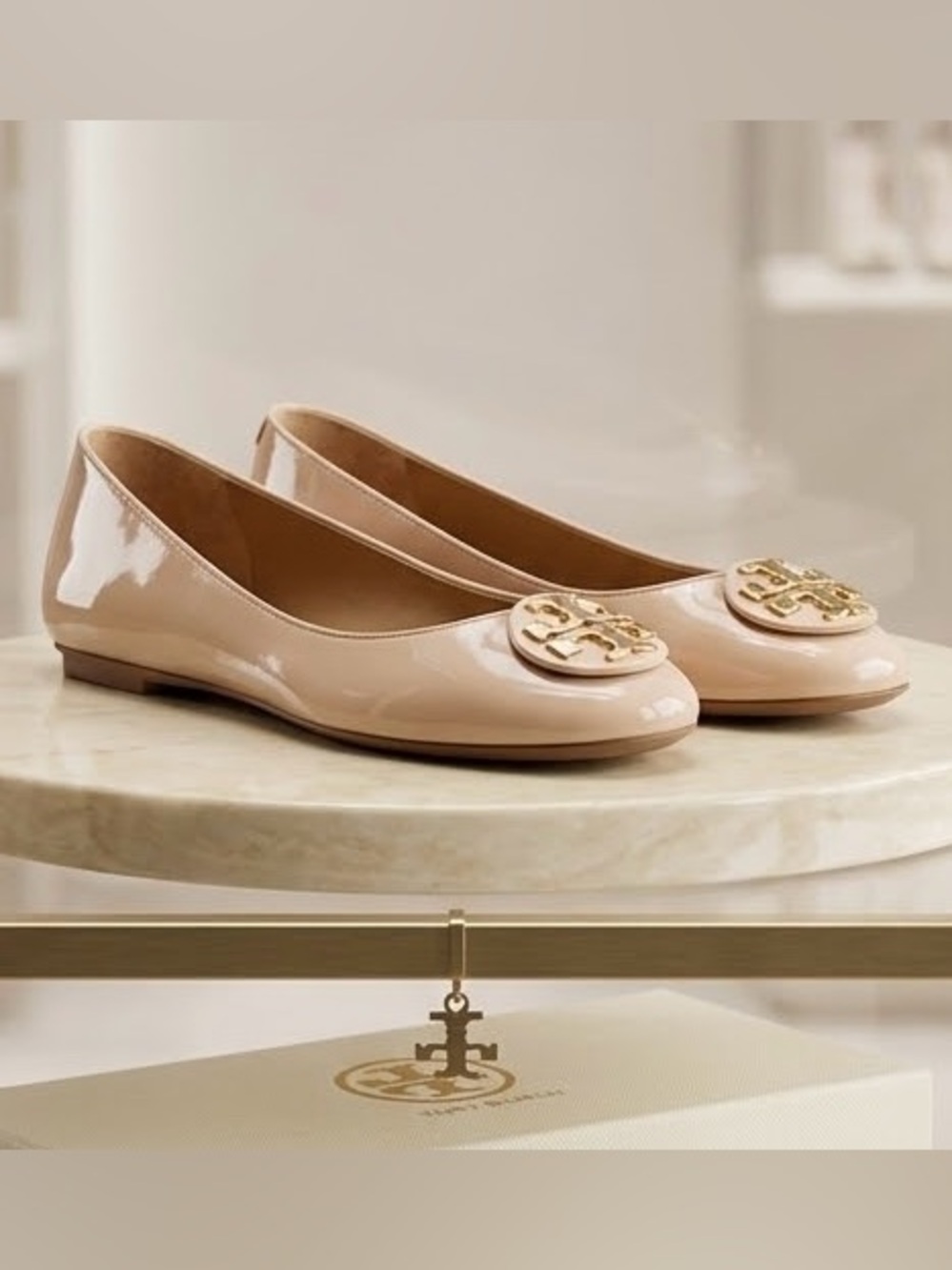 Tory Burch Claire Patent Leather Ballet Flats Shoe Goan Sand / Nude – Size 10M